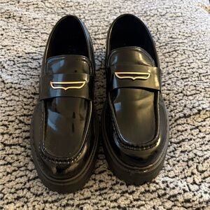 ASOS Glossy Black Loafers with Gold Accent